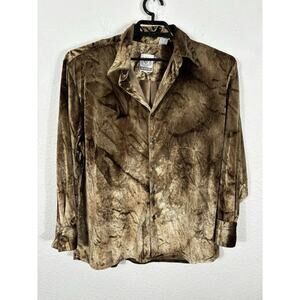 Vintage Y2K Winners Top Womens Size L Velvet Bronze Button Long Sleeve Disco